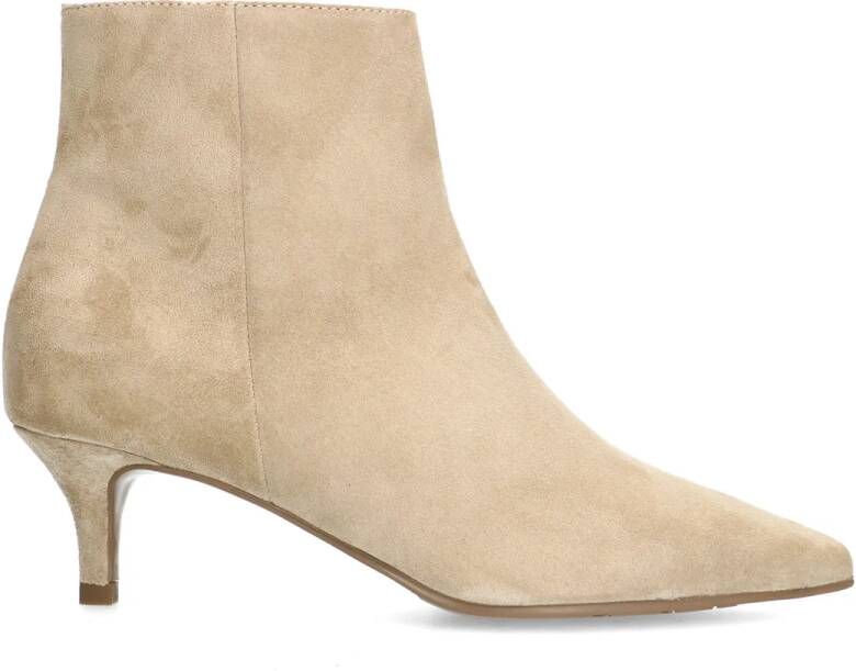 Manfield Beige suède enkellaarsjes met hak