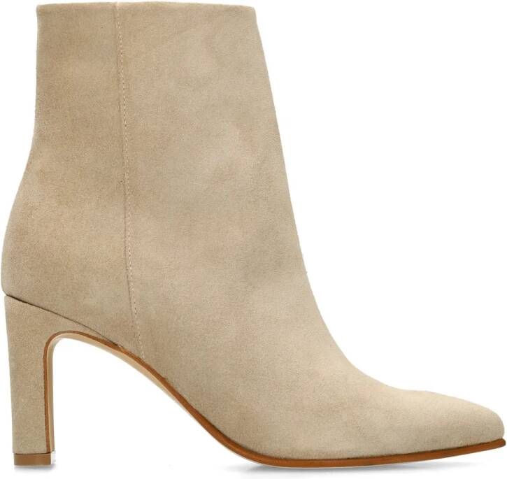 Manfield Dames Beige suède enkellaarsjes met hak - Foto 4