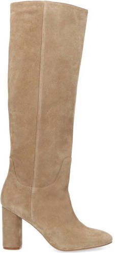 Manfield Beige suède hoge laarzen met hak - Schoenen.nl