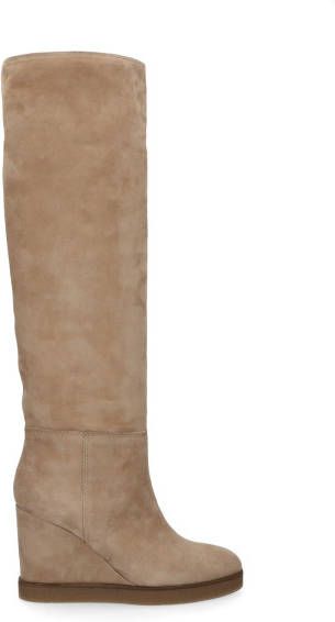 Black label Beige suède hoge laarzen met sleehak - Schoenen.nl