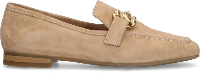 Manfield Beige suède loafers met goudkleurig detail