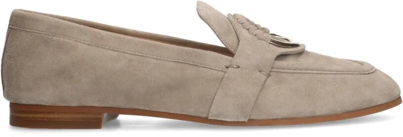 Manfield Dames Beige suède loafers met goudkleurig detail - Foto 2