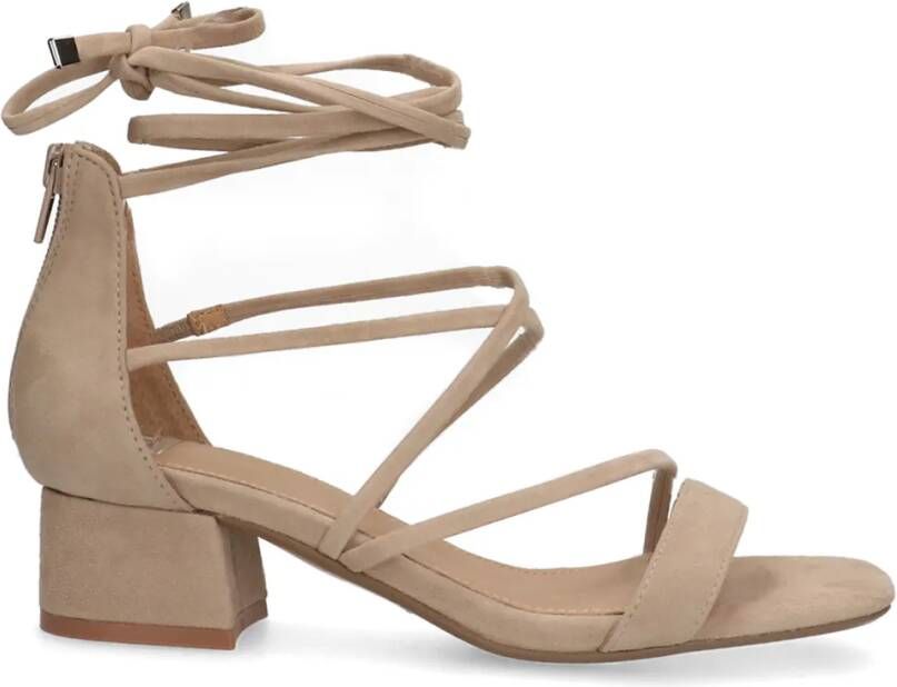 Manfield Beige suède sandalen met hak