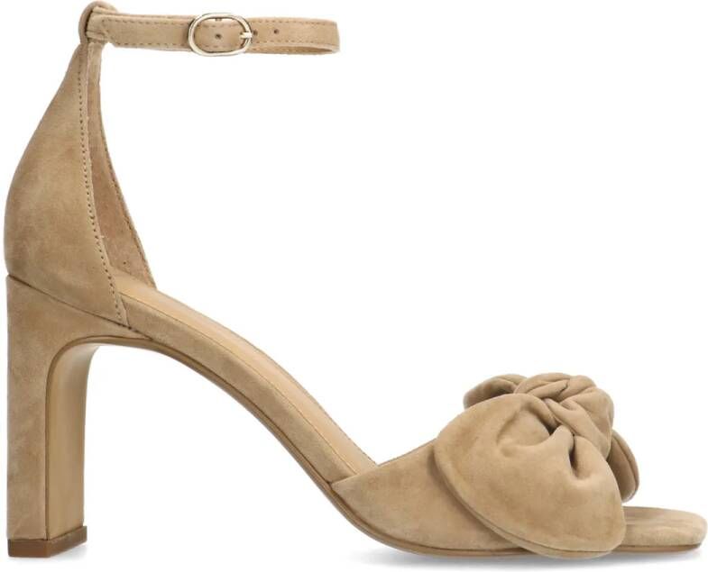 Manfield Beige suède sandalen met hak