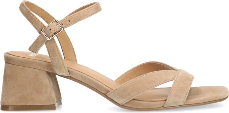 Manfield Beige suède sandalen met hak