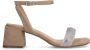 Manfield Dames Beige suède sandalen met hak met strass - Thumbnail 3