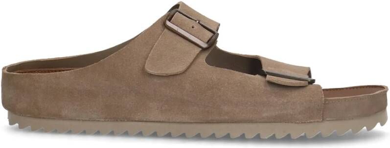 Manfield Beige suède slippers met gesp