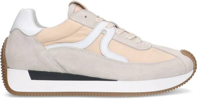 Manfield Beige suède sneaker met leren details