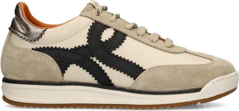 Manfield Dames Beige suède sneakers met leren details - Foto 2