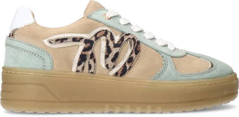 Manfield Beige suède sneakers met mint groene details