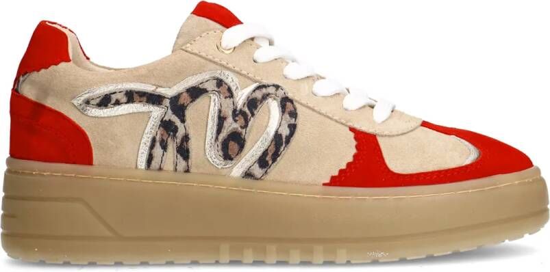 Manfield Beige suède sneakers met rode details