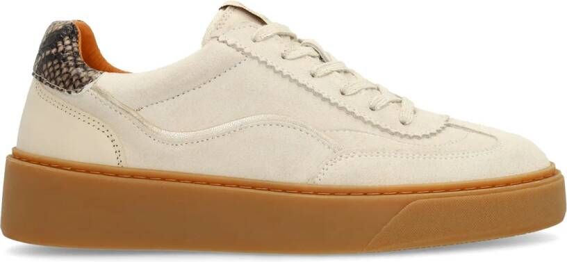 Manfield Dames Beige suède sneakers met snake detail
