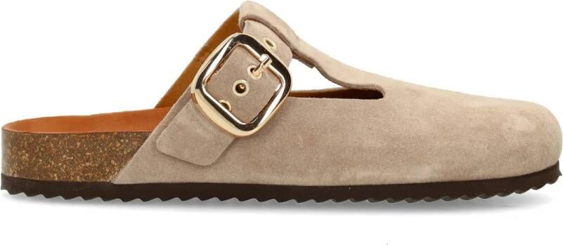 Manfield Beige grijs suède clogs