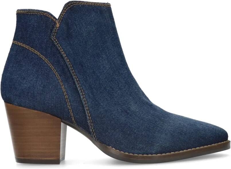 Manfield Dames Blauwe denim enkellaarsjes met hak - Foto 2