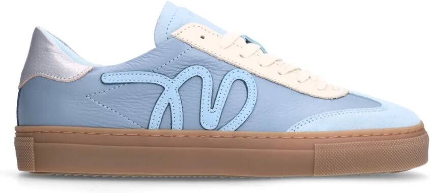 Manfield Blauwe leren sneakers