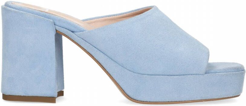 Manfield Blauwe suède sandalen met hak