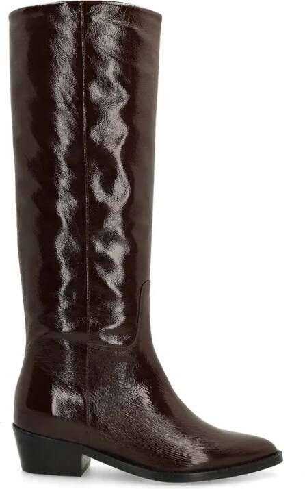 Manfield Dames Bruine lakleren hoge laarzen - Foto 2