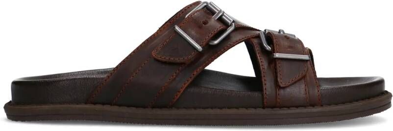 Manfield Bruine leren slippers