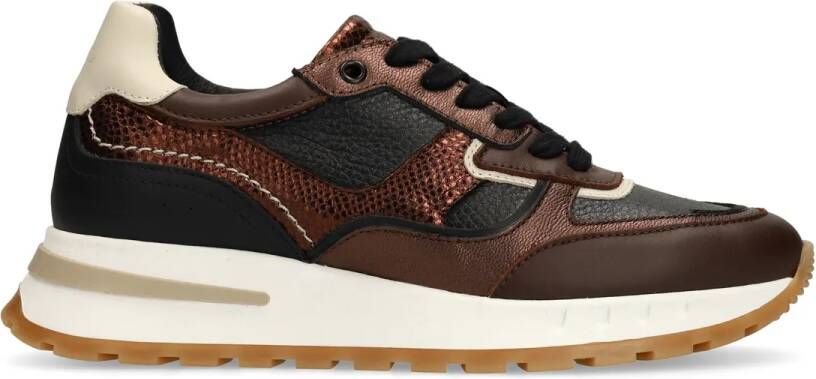 Manfield Dames Bruine leren sneakers met metallic details - Foto 2