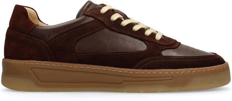 Manfield Heren Burgundy leren sneakers met suède details
