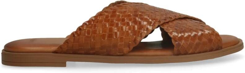 Manfield Cognac leren gevlochten slippers