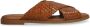 Manfield Dames Cognac leren gevlochten slippers - Thumbnail 3