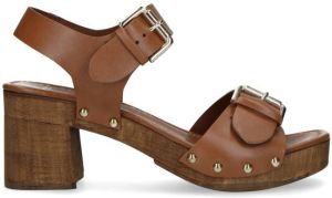Manfield Cognac leren sandalen met blokhak