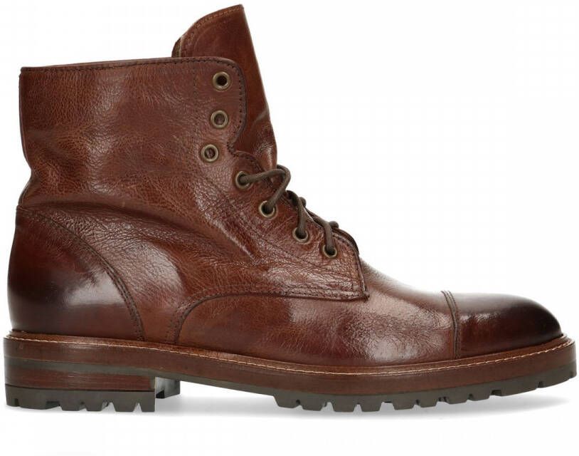 Manfield Heren Cognac leren veterboots met imitatiebont - Foto 2