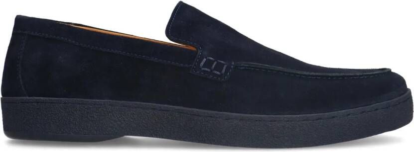 Manfield Donker blauwe suède loafers