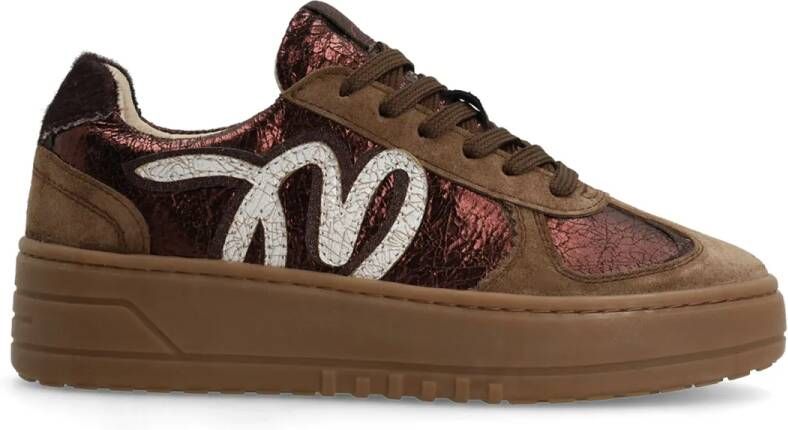 Manfield Dames Donker bronzen metallic sneakers met details