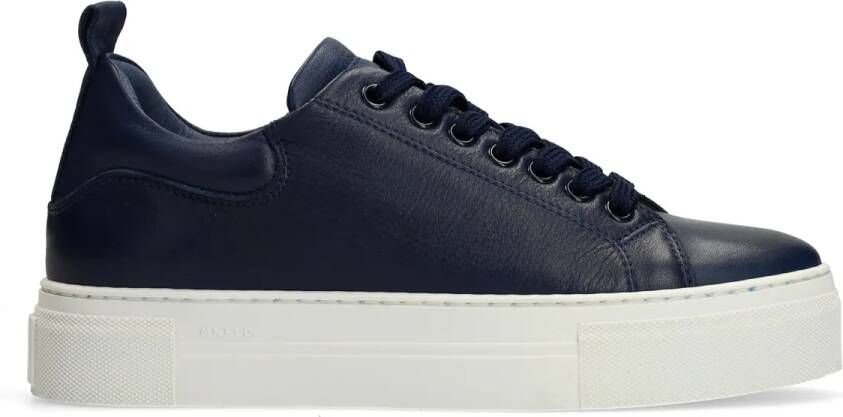 Manfield Dames Donkerblauwe leren sneakers