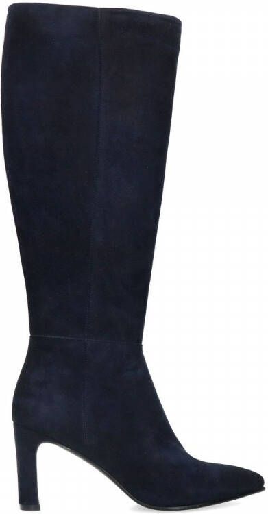 Manfield Donkerblauwe hoge laarzen met hak met smalle schacht - Schoenen.nl