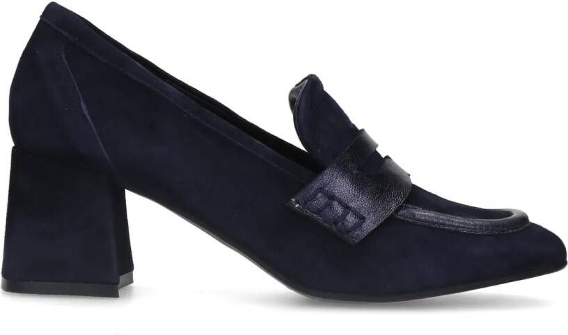 Manfield Donkerblauwe suède loafer pumps