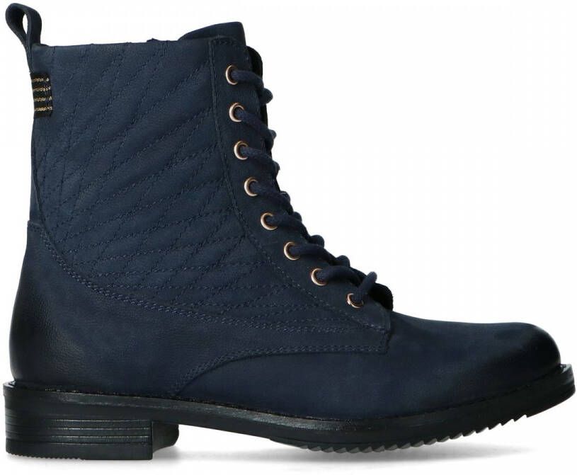 Manfield Donkerblauwe hoge laarzen met hak met smalle schacht - Schoenen.nl