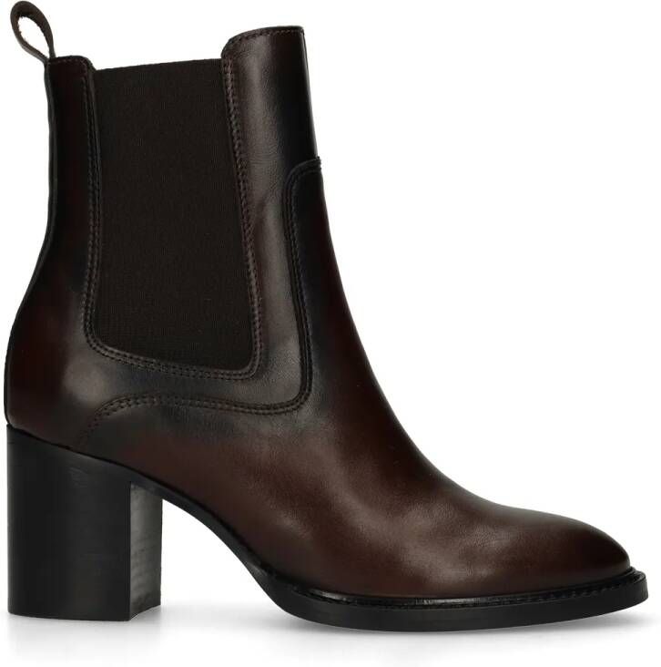 Manfield Dames Donkerbruine leren enkellaarsjes met hak - Foto 2