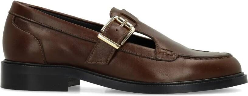 Manfield Dames Donkerbruine leren loafers - Foto 3
