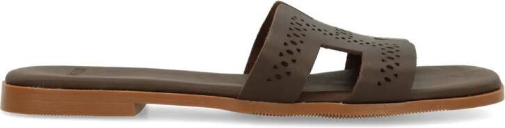 Manfield Donkerbruine leren slippers