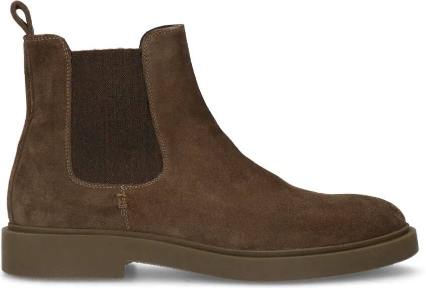 Manfield Donkerbruine suède chelsea boots