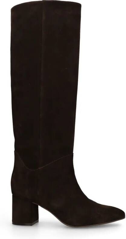 Manfield Dames Donkerbruine suède hoge laarzen met hak - Foto 3