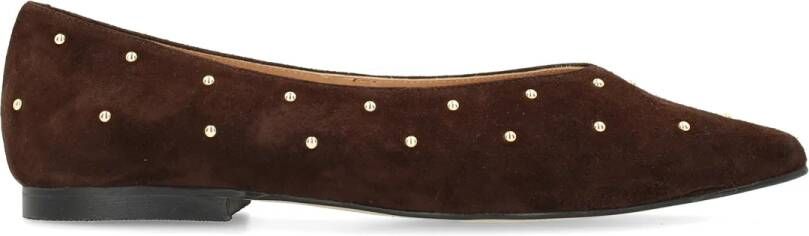 Manfield Dames Donkerbruine suède loafers met studs