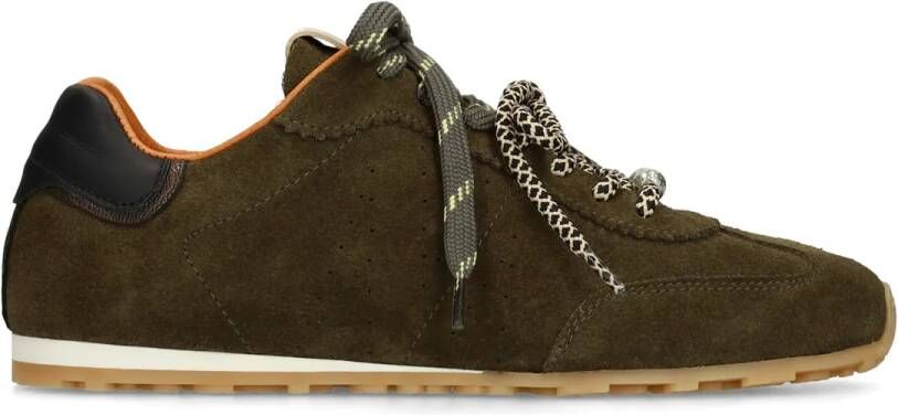Manfield Dames Donkergroene suède sneakers met dubbele vetersluiting - Foto 2