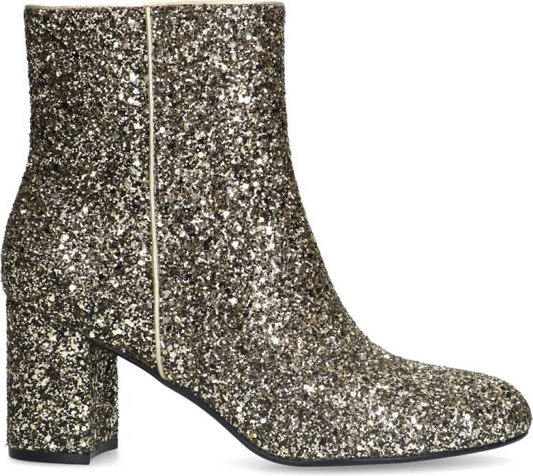 Manfield Dames Gouden glitter enkellaarsjes met hak