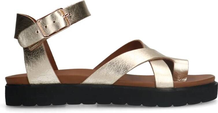 Manfield Gouden leren sandalen met plateauzool