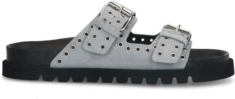 Manfield Grijze suède slippers met studs