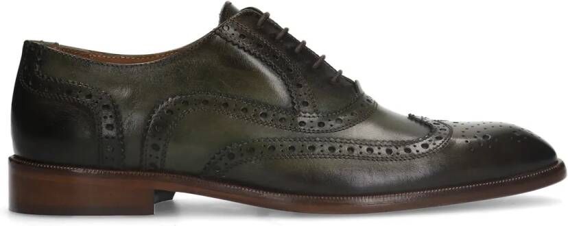 Manfield Groene leren veterschoenen