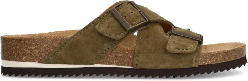 Manfield Groene suède slippers