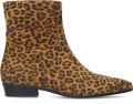 Manfield suède enkellaarzen met panterprint camel zwart - Bruin