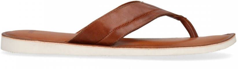 Manfield Leren slippers bruin