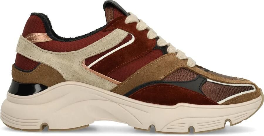 Manfield Dames Beige leren sneakers met multicolor details - Foto 2