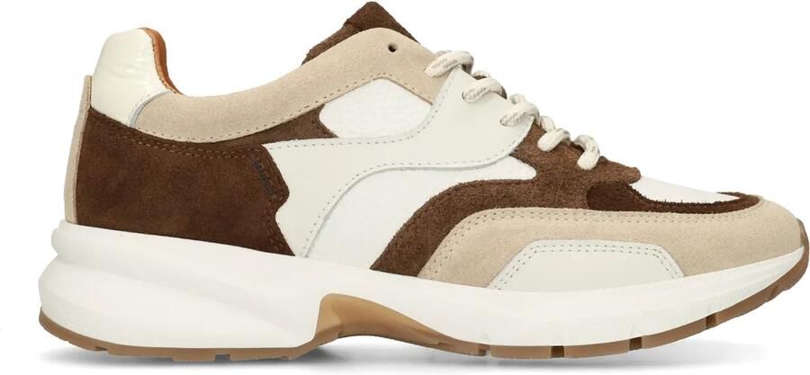 Manfield Dames Beige leren sneakers met multicolor suède details - Foto 2
